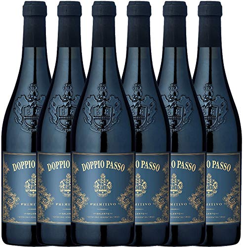 VINELLO 6er Weinpaket Proimitivo - Doppio Passo Primitivo Salento 2021 - Carlo Botter mit einem VINELLO.weinausgießer | 6 x 0,75 Liter von Casa Vinicola Carlo Botter