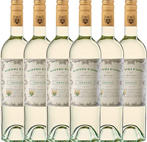 VINELLO 6er Weinpaket Weißwein - Doppio Passo Grillo Sicilia DOC 2019 - CVCB mit Weinausgießer | trockener Weißwein | italienischer Sommerwein aus Sizilien | 6 x 0,75 Liter von Casa Vinicola Carlo Botter