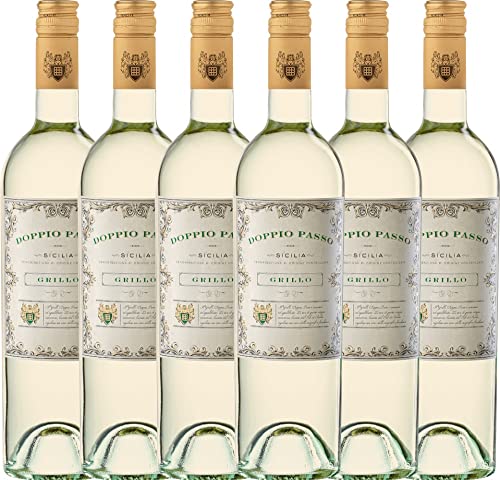 VINELLO 6er Weinpaket Weißwein - Doppio Passo Grillo Sicilia DOC 2021 - CVCB mit VINELLO.weinausgießer | 6 x 0,75 Liter von Casa Vinicola Carlo Botter