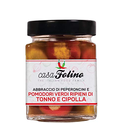 CasaFolino, grüne Tomaten, gefüllt mit Thunfisch und Zwiebel, 290 g. CasaFolino. Eine Mischung aus hochwertigen Zutaten, reich und köstlich. Made in Italy. von CasaFolino