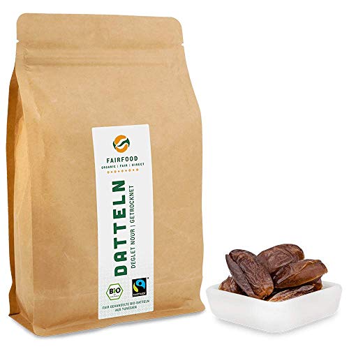 1000g Bio Fairtrade getrocknete Datteln: Deglet Nour | Natürliche Qualität | Getrocknet & Entsteint aus Kooperative in Tunesien | Fair gehandelte Datteln | Ungeschwefelt und Ungezuckert von Cashew for You
