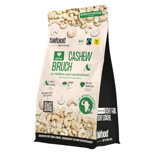 fairfood Bio Cashewbruch naturbelassen 600g - Cashewhälften - Fairtrade & Unbehandelt - aus kontrolliert biologischer Landwirtschaft von fairfood Freiburg