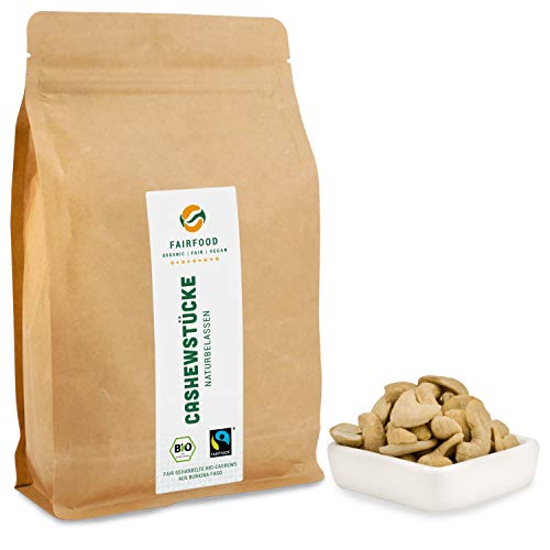 Bio Fairtrade Cashewhälften: Naturbelassen (500g) | Cashewstücke aus Kooperative in Burkina Faso | Natürliche Qualität und fair gehandelt von Cashew for You