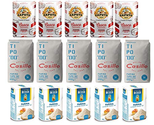 Testpaket Farina di Grano Tenero Caputo Cuoco - De Cecco - Casillo Weizenmehl Typ 00 Italienisches Mehl Pizzamehl Italian Flour ( 15 x 1Kg ) von BFYSYO