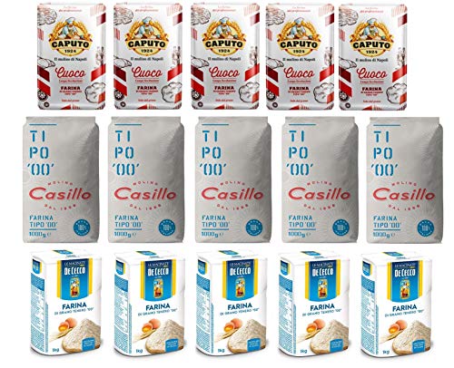 Testpaket Farina di Grano Tenero Caputo Cuoco - De Cecco - Casillo Weizenmehl Typ 00 Italienisches Mehl Pizzamehl Italian Flour ( 15 x 1Kg ) von Casillo