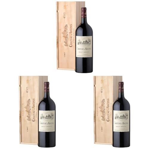 Geschenkbox Holzkiste - Magnumflasche Rotwein - Château Arcins - AOP Haut Medoc - 1,5 L (Packung mit 3) von Castel Chateaux Grands Crus
