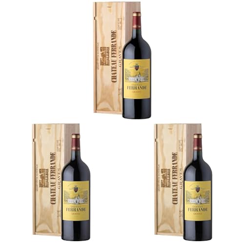 Geschenkbox Holzkiste - Magnumflasche Rotwein - Château Ferrande - AOP Graves - 1,5 L (Packung mit 3) von Castel Chateaux Grands Crus