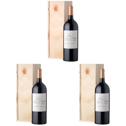 Geschenkbox Holzkiste - Magnumflasche Rotwein - Château Latour Camblanes Seigneurie de Camblanes - AOP Cadillac Côtes de Bordeaux -1,5 L (Packung mit 3) von Castel Chateaux Grands Crus