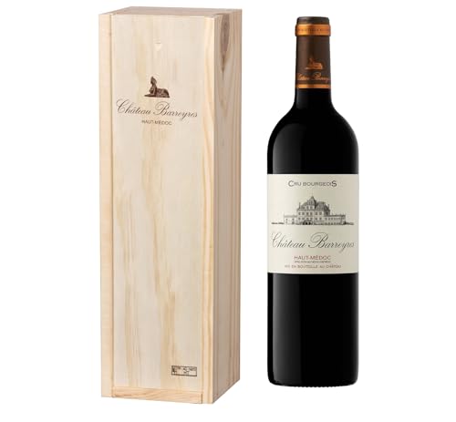 Geschenkset Holzkiste - Château Barreyres - AOP Haut Medoc - Cru Bourgeois - Rotwein - Jahrgang 2019 von Castel Chateaux Grands Crus