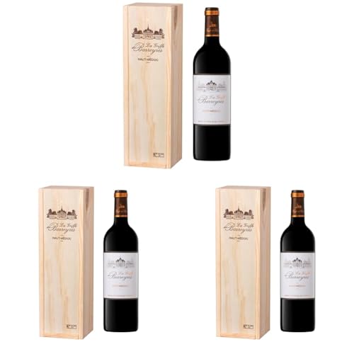 Geschenkset in Holzkiste – Rotwein Trocken – La Griffe de Barreyres – Haut Médoc AOP – Jahrgang 2018 – Terra Vitis (Packung mit 3) von Castel Chateaux Grands Crus