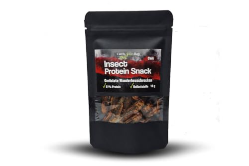 Heuschrecken als Snack - Chili, 10g - Essbare Insekten für Menschen von Catch-Your-Bug - speziell für den menschlichen Verzehr gezüchtet - Insekten zum Essen als Snack oder Topping für Salate von Catch-Your-Bug
