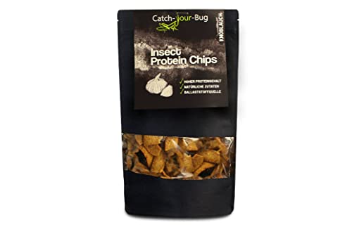 Insekten Protein Chips mit 24% Protein, Chips auf Basis von Linsen- und Erbsenmehl mit Grillenpulver, Knoblauch, 70 g von Catch-Your-Bug