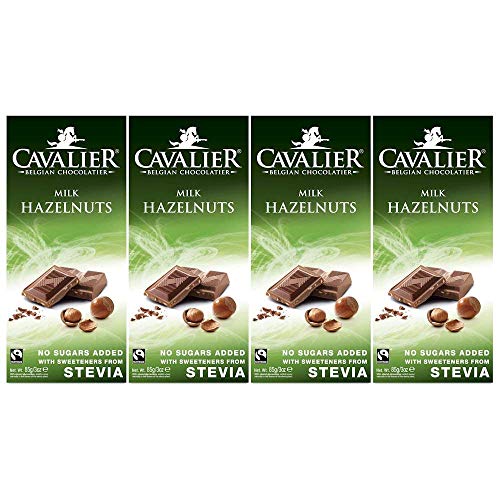 Cavalier Milchschokolade mit Haselnusstücken mit Süßungsmitteln aus Stevia, 4er Pack (4 x 85 g) von Cavalier