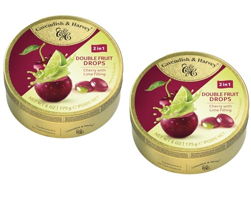 Cavendish & Harvey Double Fruit Drops Cherry With Lime Filling Gefüllte Fruchtbonbons 2In1 Vorteilspackung 2 x 175g von Cavendish and Harvey