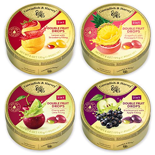 Cavendish & Harvey 4x175G Fruchtbonbons gefüllt, Erdbeer-Zitrone + Grapefruit-Ananas + Johannisbeere-Apfel + Kirsche-Limette, Edle Süßigkeiten für Kenner Cavendish & Harvey 4x175G Fruchtbonbons gefüllt, Erdbeer-Zitrone + Grapefruit-Ananas + Johannisbeere-Apfel + Kirsche-Limette, Edle Süßigkeiten für Kenner von Cavendish & Harvey