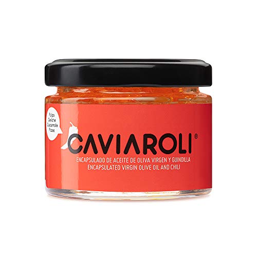 Caviaroli - Perlen aus Nativen Olivenöl Virgen Extra mit Chili - Gourmet Olive Oil in Caviar Form für Dressing oder Garnierung - 50 g Caviaroli - Perlen aus Nativen Olivenöl Virgen Extra mit Chili - Gourmet Olive Oil in Caviar Form für Dressing oder Garnierung - 50 g von Caviaroli