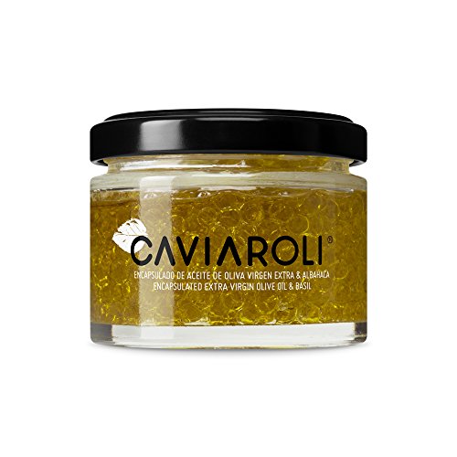 Caviaroli - Perlen aus Nativen Olivenöl Virgen Extra mit Basilikum Aroma - Gourmet Olive Oil in Caviar Form für Dressing oder Garnierung - 50 g von Caviaroli