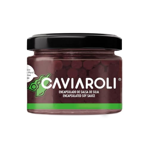 Sojasoße. Gourmet-Sojasaucenperlen zum Dressing oder zur Dekoration, Glas 50 g. Kugeln aus Sojasauce in der Flüssigkeit, die im Mund zerplatzen, wenn man hineinbeißt.Umami-Geschmack. Sojasoße. Gourmet-Sojasaucenperlen zum Dressing oder zur Dekoration, Glas 50 g. Kugeln aus Sojasauce in der Flüssigkeit, die im Mund zerplatzen, wenn man hineinbeißt.Umami-Geschmack. von Caviaroli
