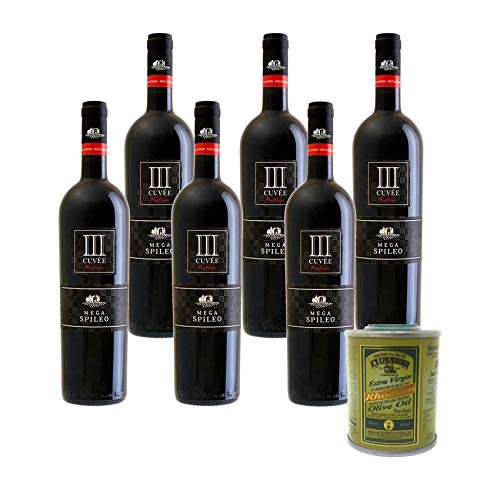 Genießer Paket 6 x 0,75 Ltr. Cuvée III rot, trockener, griechischer Rotwein + 80 ml Rhodion Olivenöl von Cavino
