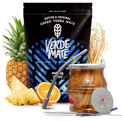 Set Mate Tee Verde Mate Green Mas IQ mit Zubehör | Stimulierende Mate Tee | Thermomate-Kürbis TermoColador, Bombilla und Zubehör | Natürliches Koffein | Brasilianische Mate Tee | 500g | 0,5kg Set Mate Tee Verde Mate Green Mas IQ mit Zubehör | Stimulierende Mate Tee | Thermomate-Kürbis TermoColador, Bombilla und Zubehör | Natürliches Koffein | Brasilianische Mate Tee | 500g | 0,5kg von Cebador