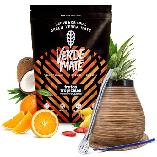 Set von Mate Tee Zubehör mit Proben | Guarani Naranja und Kakao | Kalebasse, Bombilla und Zubehör | Paraguayische Mate Tee | Natürliches Koffein | 2x50g von Cebador