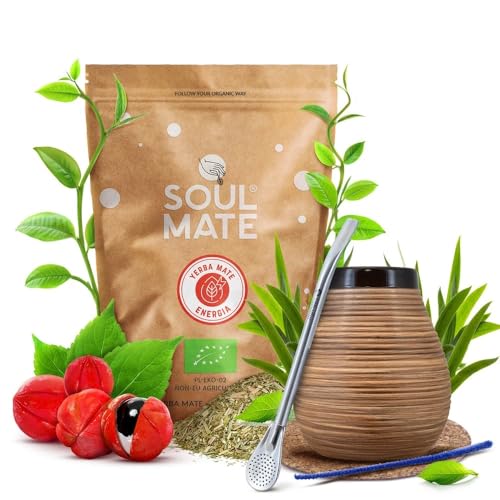 Verde Mate Green Frutos Tropicales Mate Tee Set mit Zubehör | Fruit Mate Tee | Calabash, Bombilla und Zubehör | Natürliches Koffein | Brasilianische Mate Tee | 500g | 0,5kg von Cebador