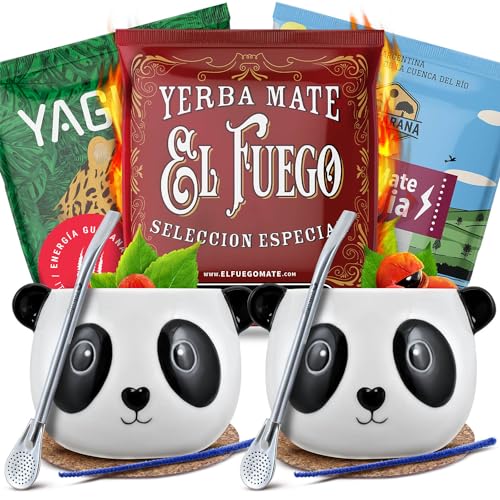 Zubehörset Mate Tee mit Proben für zwei Personen | Yaguar, El Fuego, Rio Parana | Energia Guarana | Calabash, bombilla und Zubehör | Original Mate Tee | Natürliches Koffein | 3x50g von Cebador