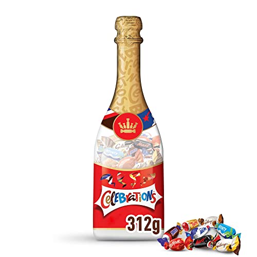 Celebrations Geschenkflasche Champagnerflasche, Mini-Schokoriegel Mix Snickers, Twix und mehr, Geschenk Schokolade, 1 x 312g Flasche von Celebrations
