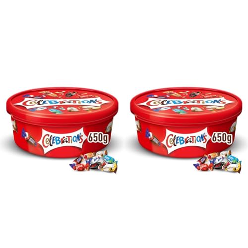 Celebrations XXL Geschenkbox, Mini-Schokoriegel Mix Snickers, Twix und mehr, Großpackung Schokolade, 1 x 650g Dose (Packung mit 2) von Celebrations