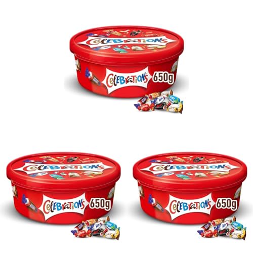 Celebrations XXL Geschenkbox, Mini-Schokoriegel Mix Snickers, Twix und mehr, Großpackung Schokolade, 1 x 650g Dose (Packung mit 3) von Celebrations