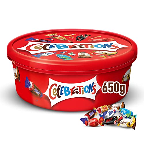 Celebrations XXL Geschenkbox, Mini-Schokoriegel Mix Snickers, Twix und mehr, Großpackung Schokolade, 1 x 650g Dose von Celebrations