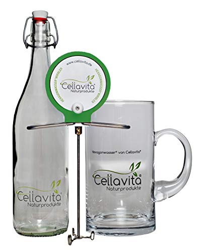 CELLAVITA Hexagonwasser® Hand-Wirbler im Set mit Glaskrug & Flasche | Made in Germany | Wasserwirbler, Handwirbler, Wasserverwirbler von Cellavita