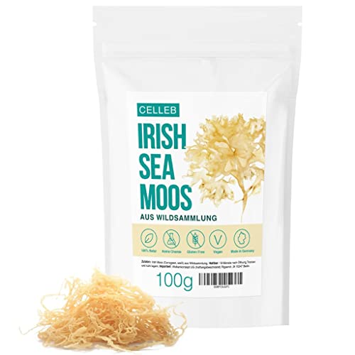 Irish Sea Moos Farblos Sea Moss (Wildsammlung Vegan Roh) Pflanzliche Gelatine, Carrageen, Algensalat, Emulgator, Verdickungsmittel - Irisch Moss Seemoos Chondrus Crispus Weiß | Celleb 100g von Celleb
