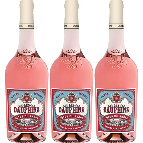 Les Dauphins Rosé Roséwein Wein Cuvée trocken Frankreich I Visando Paket (3 Flaschen) von Cellier des Dauphins