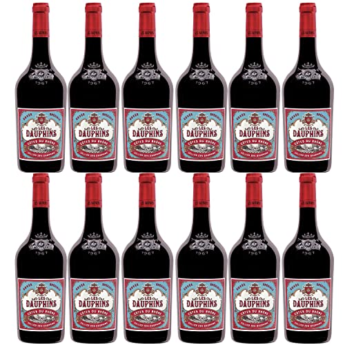 Les Dauphins Rouge Rotwein Wein Cuvée trocken Frankreich I Visando Paket (12 Flaschen) von Cellier des Dauphins