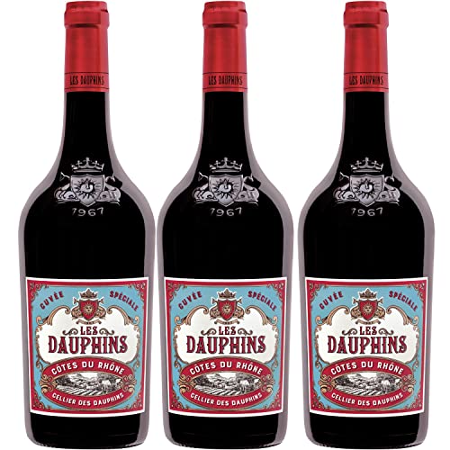 Les Dauphins Rouge Rotwein Wein Cuvée trocken Frankreich I Visando Paket (3 Flaschen) von Cellier des Dauphins