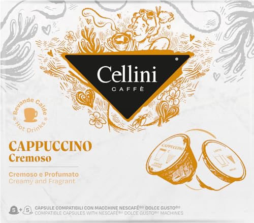 Caffè Cellini Dolce Gusto Cappuccino Creamy Cappuccino Kompatible Kapseln - 90St. | Dolce Gusto Kompatible Kapseln Mit mildem, cremigem Milchschaum | Dolce Gusto Kompatible Kapseln von Cellini