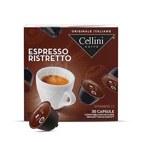 Caffè Cellini Espresso Ristretto Dolce Gusto Kompatible Kapseln - 90Stk | Dolce Gusto Kompatible Kapseln für einen Espresso mit Kakaonoten von Cellini