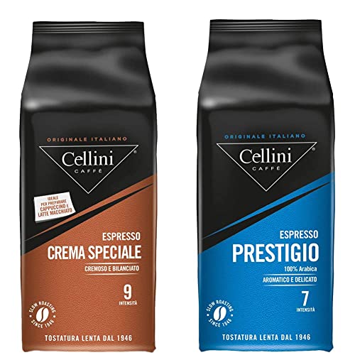 Cellini Crema Speciale Ganze Bohne, 1000 g, 1er Pack (1 x 1 kg) & Prestigio 100% Arabica Ganze Bohne, 1000 g, 1er Pack (1 x 1 kg) von Cellini