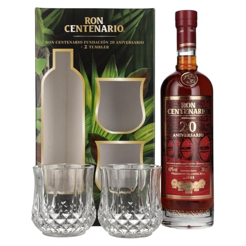Ron Centenario Fundación 20 Aniversario | Geschenkset mit 2 Tumblern | Hergestellt im Solera-Verfahren | Weich & harmonisch | Silbermedaille bei Tokyo Whisky & Spirits | 700ml Ron Centenario Fundación 20 Aniversario | Geschenkset mit 2 Tumblern | Hergestellt im Solera-Verfahren | Weich & harmonisch | Silbermedaille bei Tokyo Whisky & Spirits | 700ml von Centenario