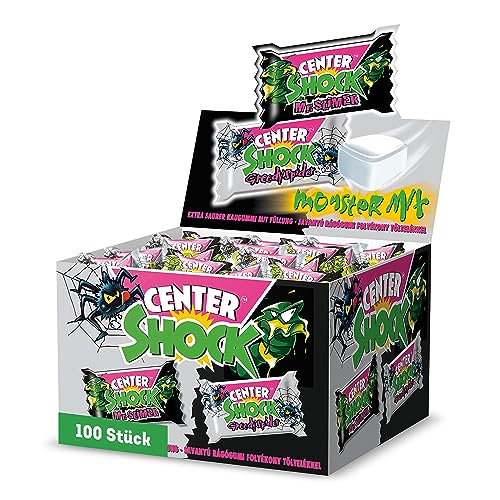 Center Shock Monster Mix, Box mit 100 Kaugummis, extra-sauer mit Cola- & Blutorangen-Geschmack, perfekt für Geburtstag, Pinata & Candy-Bar, 400g von Center Shock