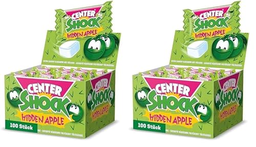 Center Shock Hidden Apple, Box mit 100 Kaugummis, extra-sauer mit Apfel-Geschmack, ideal für Geburtstag, Pinata, Partys, Candy-Bar & Halloween, 400g (Packung mit 2) von Center Shock