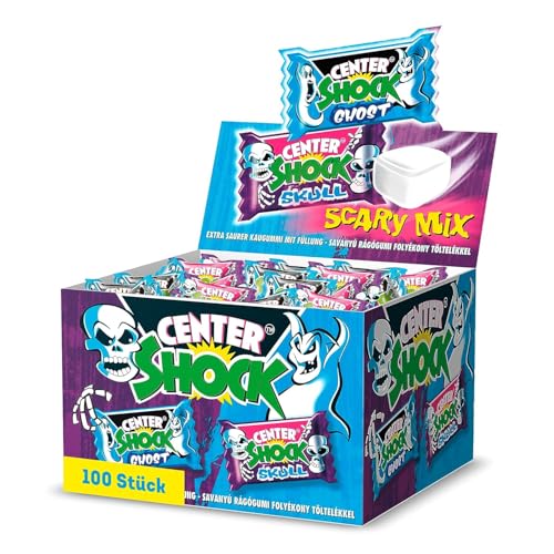 Center Shock Scary Mix, Box mit 100 Kaugummis, extra-sauer mit verschiedenen Sorten, ideal für Geburtstag, Pinata, Candy-Bar & Schultüte, 400g von Center Shock