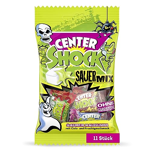 Center Shock Sour Mix, 1 Packung mit 11 extra-sauren Kaugummis, Mit Füllung + ohne Farbstoffe von Center Shock