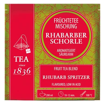 Früchteteemischung Rhabarberschorle Rhabarber-Note aromatisiert 50 Pyramidenbeutel im Sachet à 4 g von Cha Cult