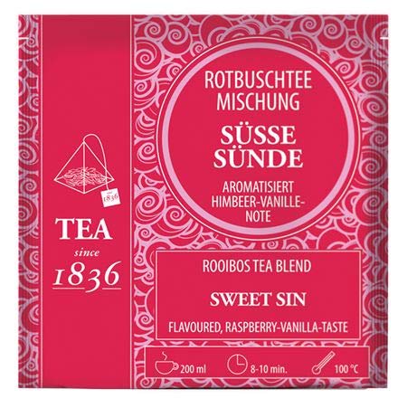 Rotbuschteemischung Süße Sünde Himbeer-Vanille-Note aromatisiert 50 Pyramidenbeutel im Sachet à 3,5 g von Cha Cult