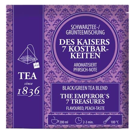 Schwarz-/ Grünteemischung Des Kaisers 7 Kostbarkeiten Pfirsich-Note aromatisiert 50 Pyramidenbeutel im Sachet à 3 g Schwarz-/ Grünteemischung Des Kaisers 7 Kostbarkeiten Pfirsich-Note aromatisiert 50 Pyramidenbeutel im Sachet à 3 g von Teemando