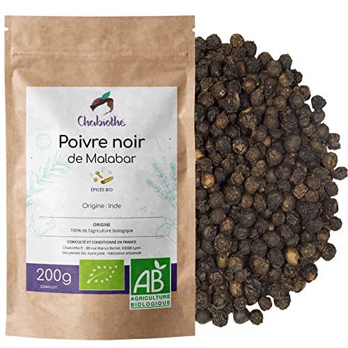 BIO Schwarzer Pfeffer (ganze Pfefferkörner) 200g - Chabiothé - Malabar, Indien von Chabiothé