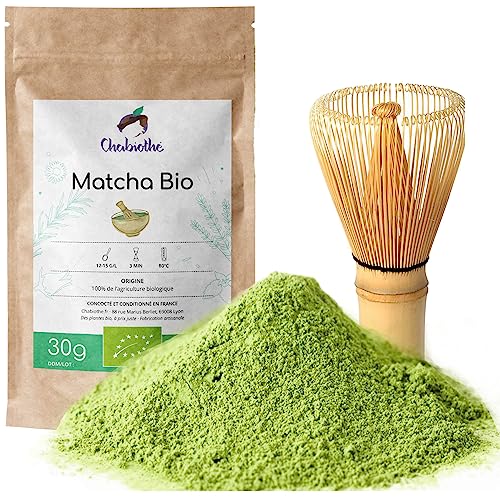 BIO Matcha Set - 30g Matcha aus biologischem Anbau+ Matcha Besen - Chabiothé - Herkunft Japan von Chabiothé