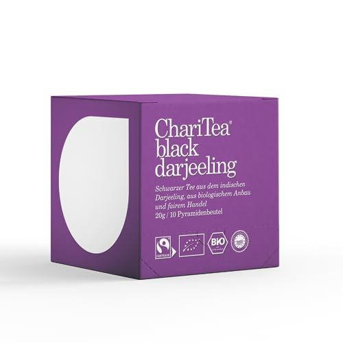 ChariTea Black Darjeeling in Pyramiden Beutel - 10 Teebeutel je Packung - Bio Schwarztee - Fair Trade, Vegan von ChariTea